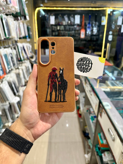 Brown Polo Leather Embroidery Case for SAM Galaxy