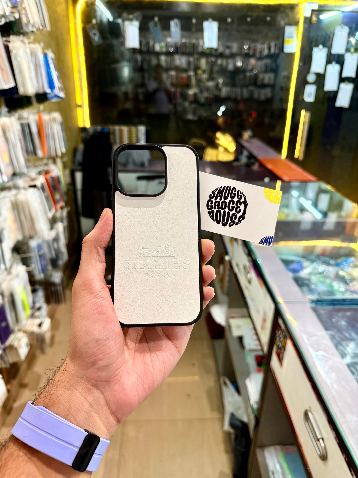 White Hermes Textured Case for Iphone