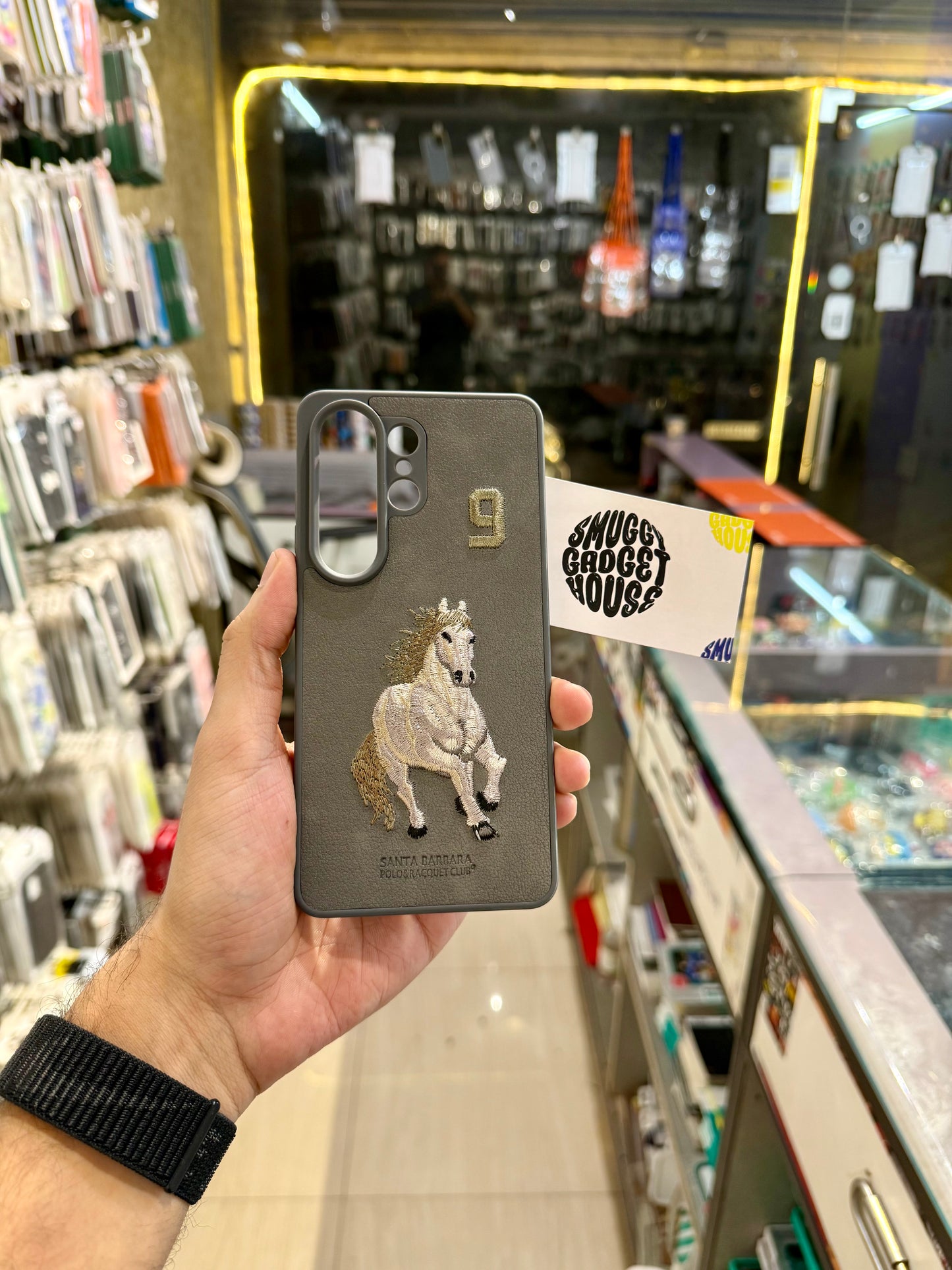 Gray Horse Leather Embroidery Case for SAM Galaxy