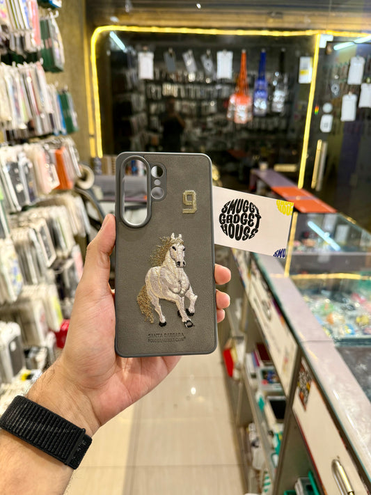 Gray Horse Leather Embroidery Case for SAM Galaxy