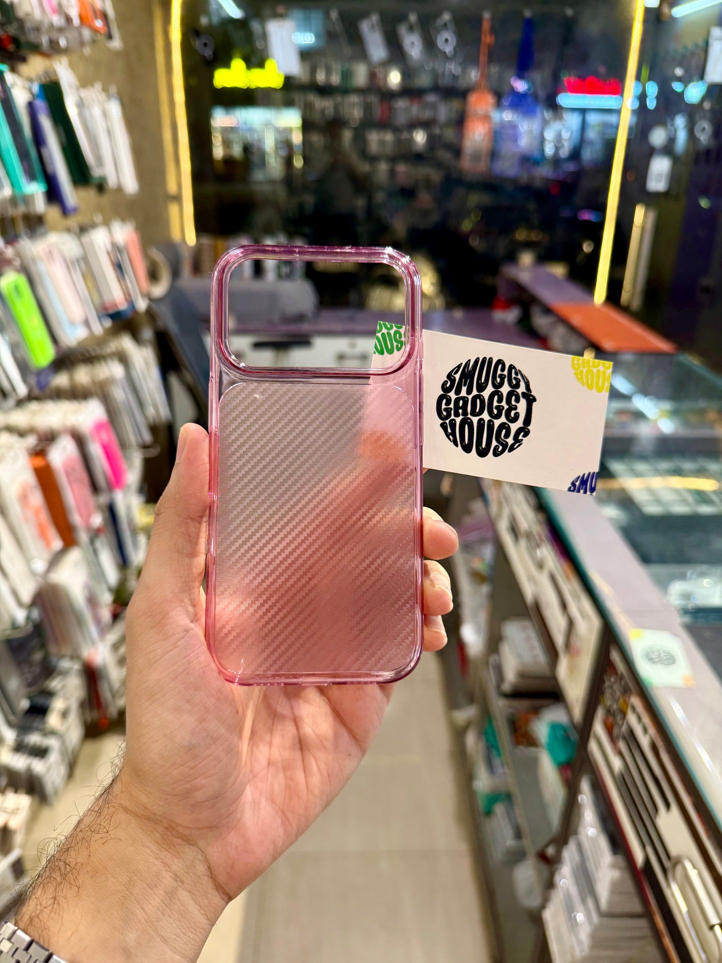 Cherry Tinted Carbon Texture Anti Yellow Case for Iphone