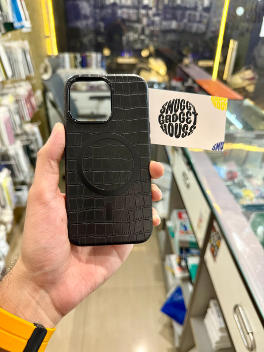 Black Leather Magsafe Case for Iphone