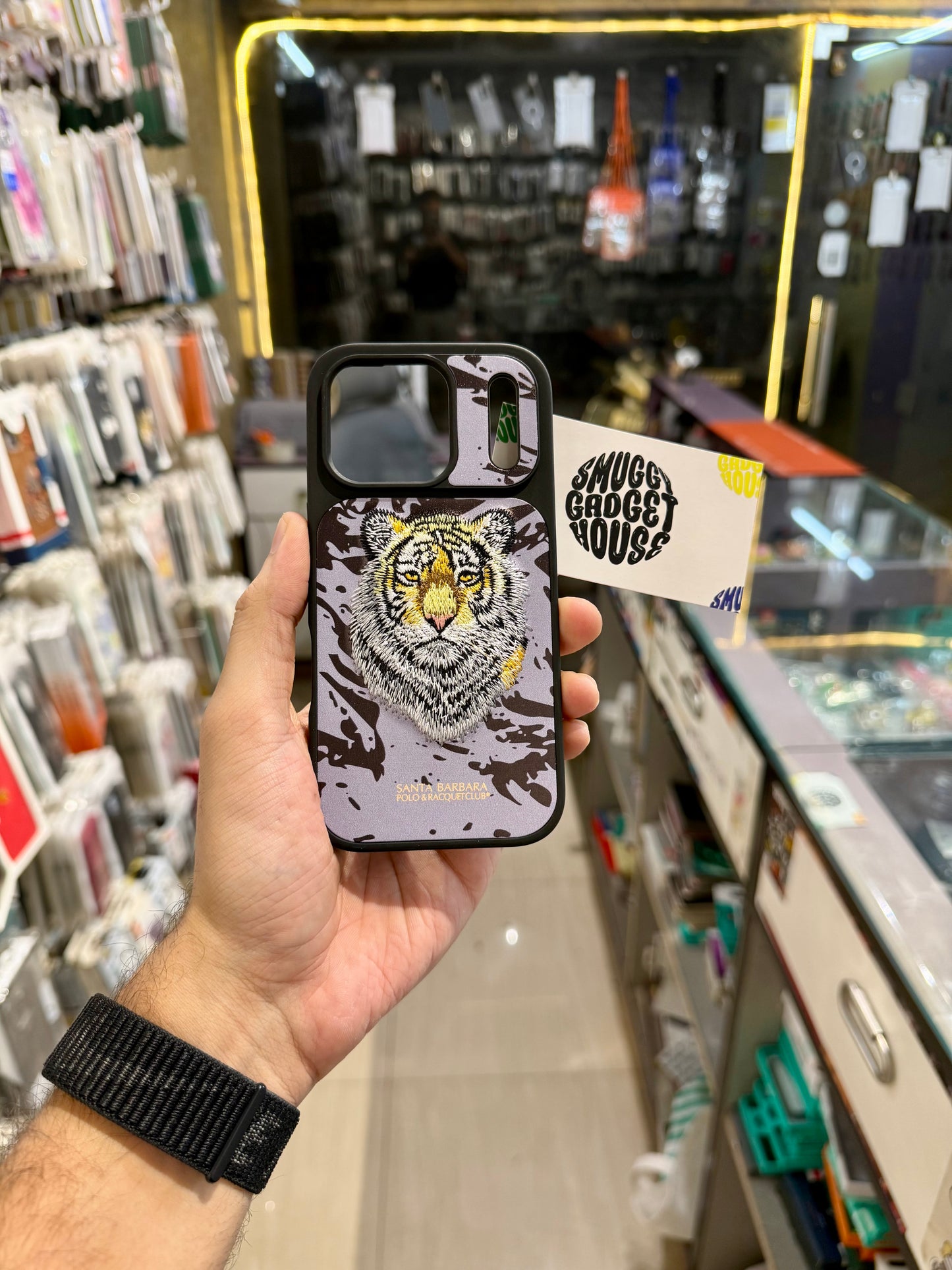 Golden Tiger Embroidery Case for Iphone (Blue)
