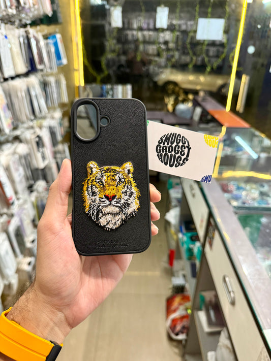 Golden Tiger Embroidery Case for Iphone (Black)
