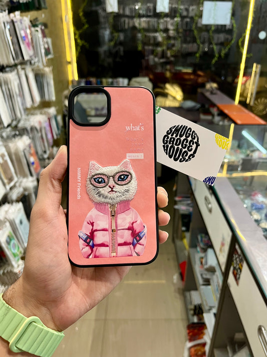 Nimmi Cat Velvet Embroidery Case for Iphone (Pink)