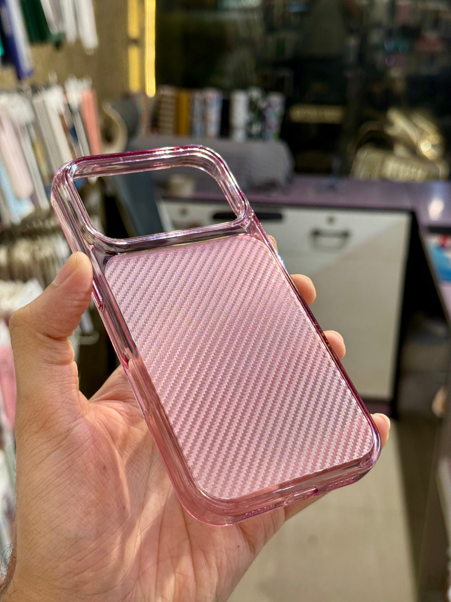 Cherry Tinted Carbon Texture Anti Yellow Case for Iphone