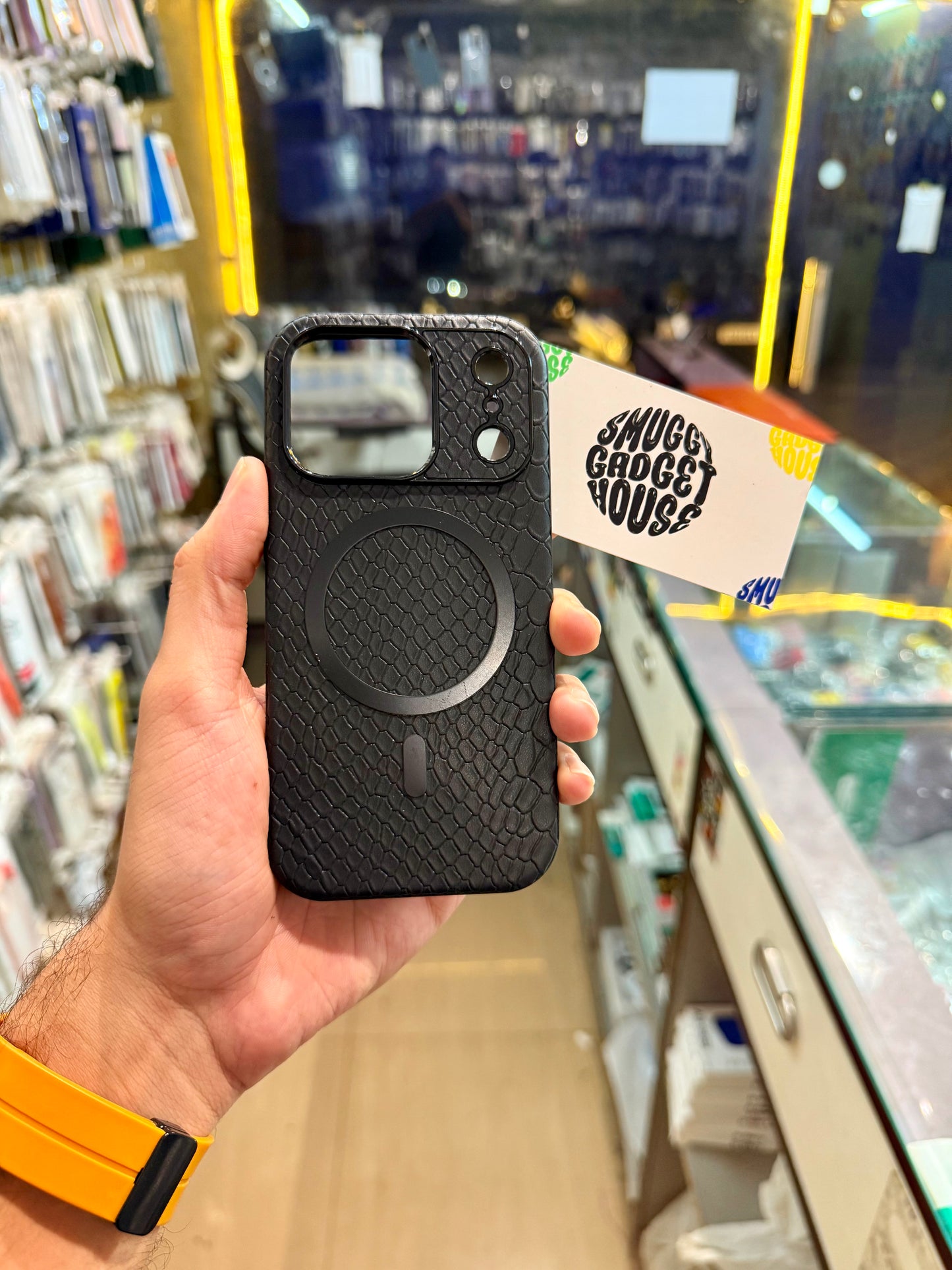 Black Leather Magsafe Case for Iphone