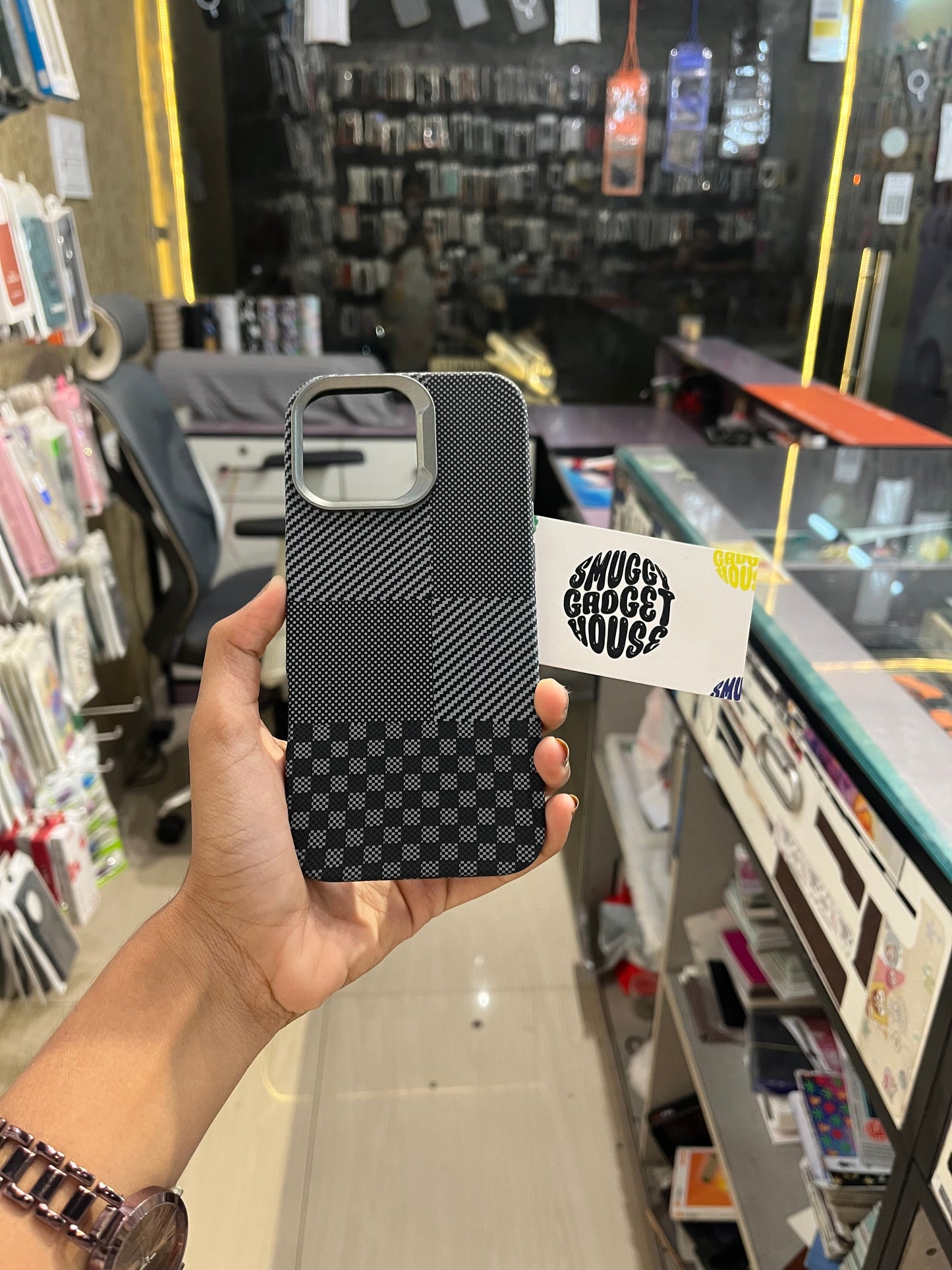 Black Cheque Textured Case for Iphone