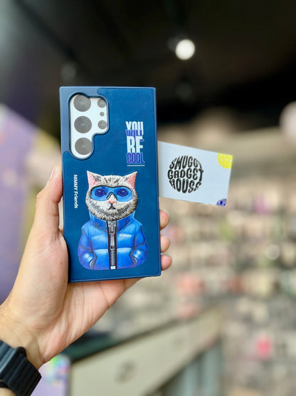 Cool Cat Embroidery Case for Samsungg Galaxy (Blue)