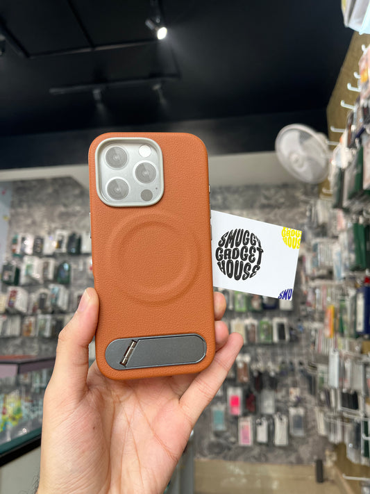 Smuggy Leather MagSafe Case for Iphone (Metallic stand)