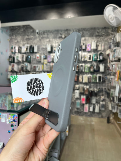 Smuggy Leather MagSafe Case for Iphone (Metallic stand)
