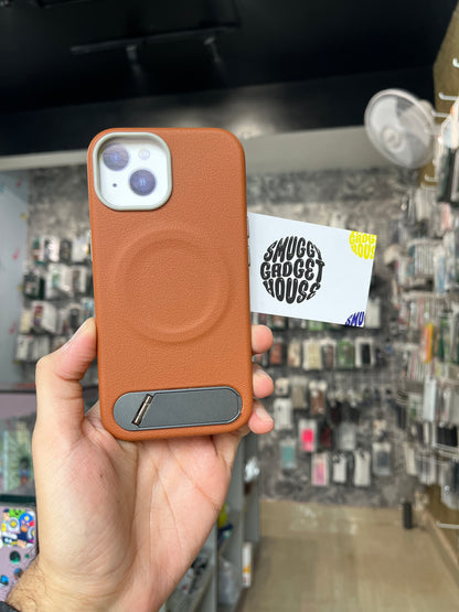 Smuggy Leather MagSafe Case for Iphone (Metallic stand)